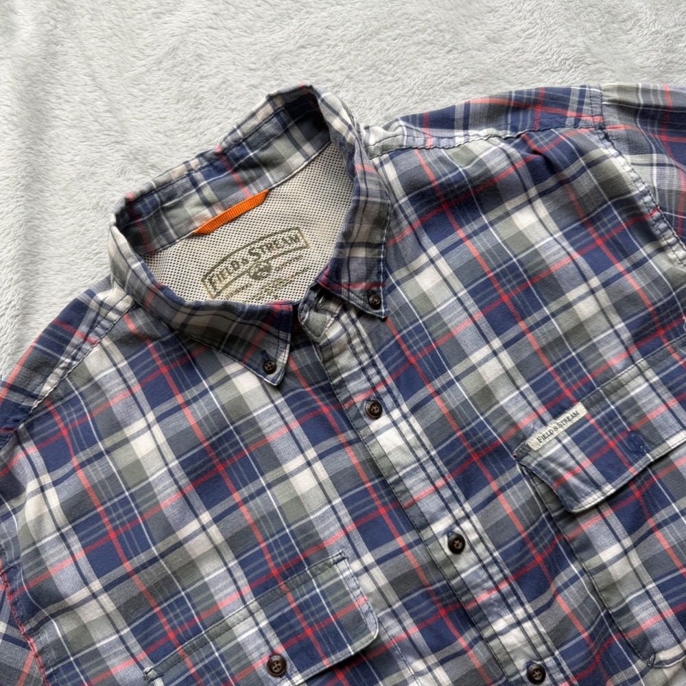 Field & Stream Shirt Mens XL Blue Plaid Short Sleeve Button Down Fishing Outdoor